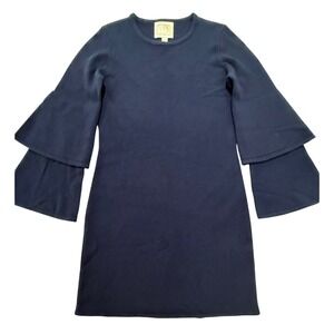 STS Sail to Sable Wool Cashmere Navy Blue Bell Sleeve Sweater Dress Size XS 265